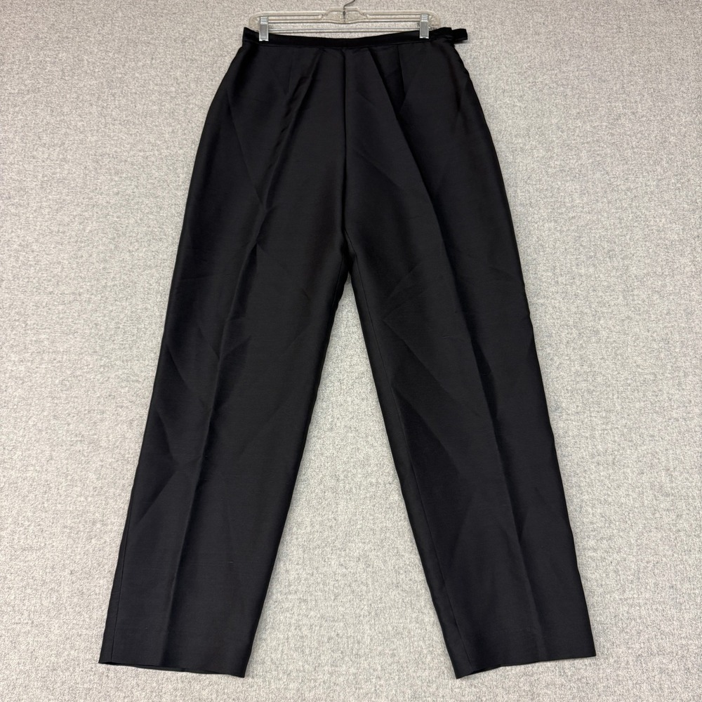Unbranded Silk Dress Pants 12 Black Pleated Side Button Straight Leg Trousers